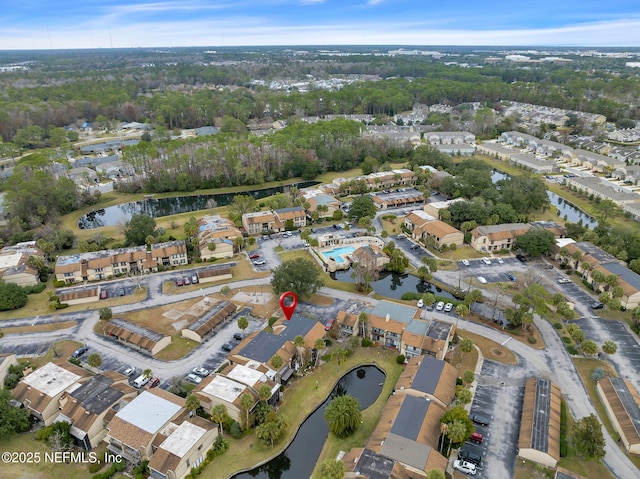 bird's eye view featuring a water view