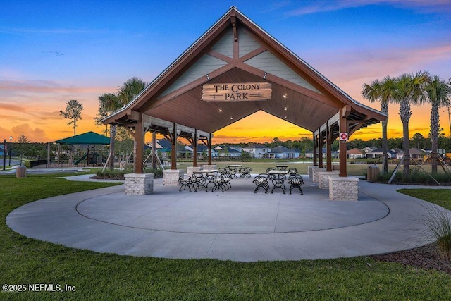 view of community with a yard and a gazebo