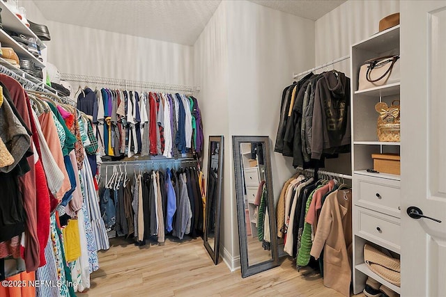 walk in closet with light wood-type flooring