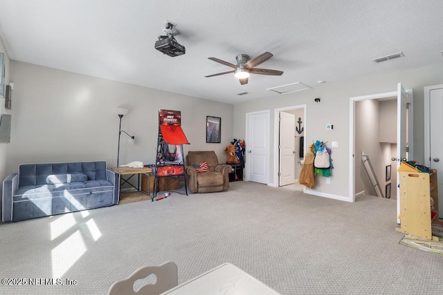 interior space featuring light carpet