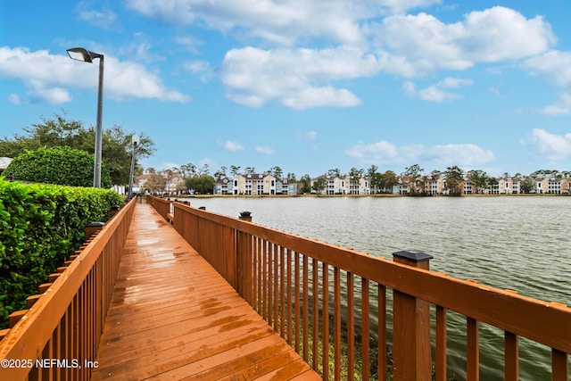 view of dock with a water view