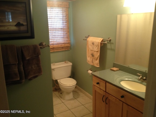 bathroom featuring vanity, toilet, and tile patterned floors