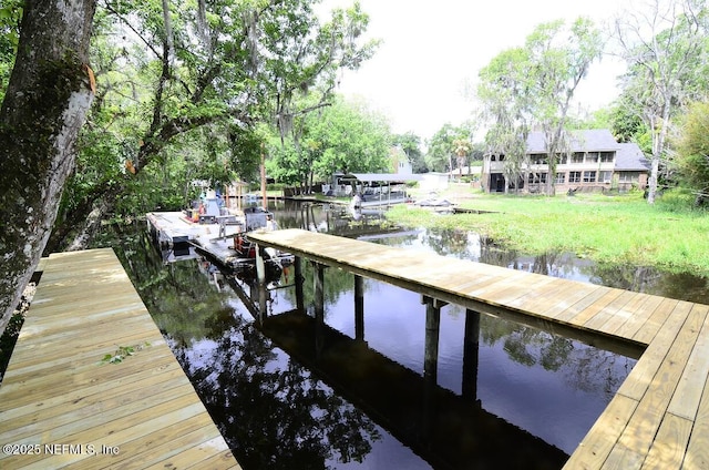 dock area with a water view