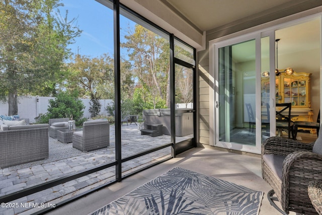 interior space featuring finished concrete floors