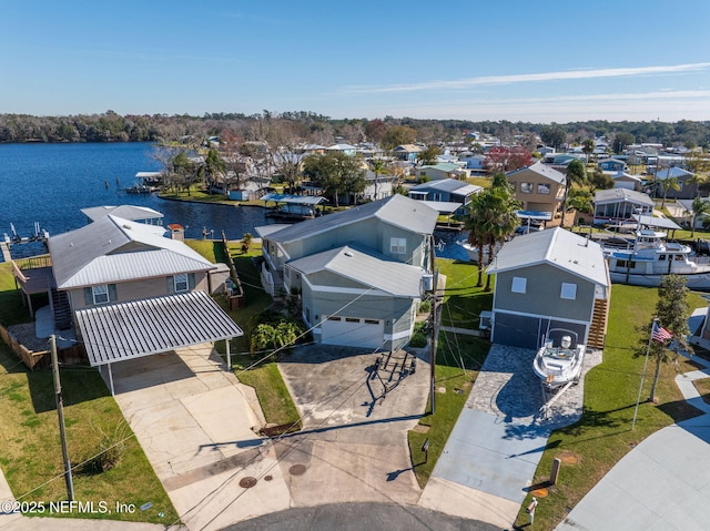 aerial view with a water view