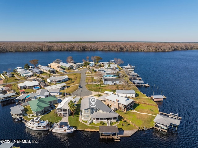 aerial view with a water view