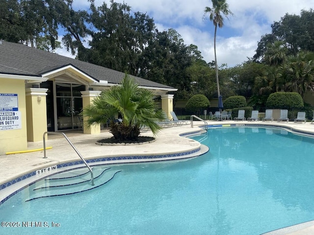 view of swimming pool with a patio