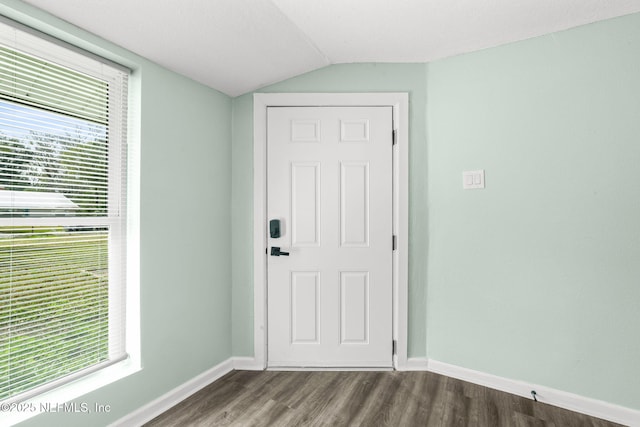 entrance foyer with wood finished floors, a wealth of natural light, and baseboards