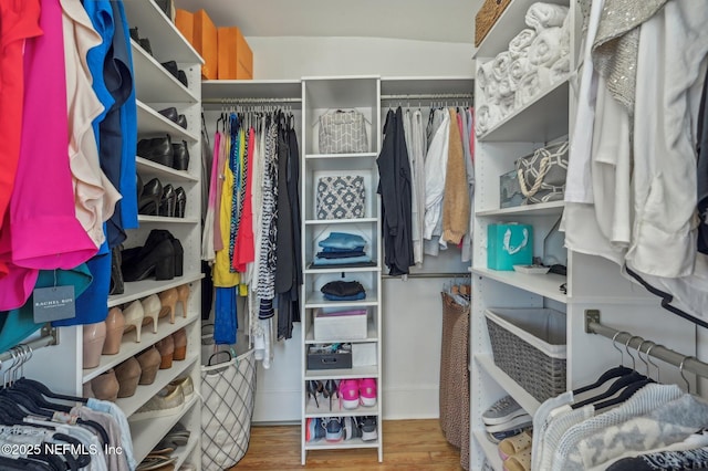 walk in closet featuring hardwood / wood-style flooring