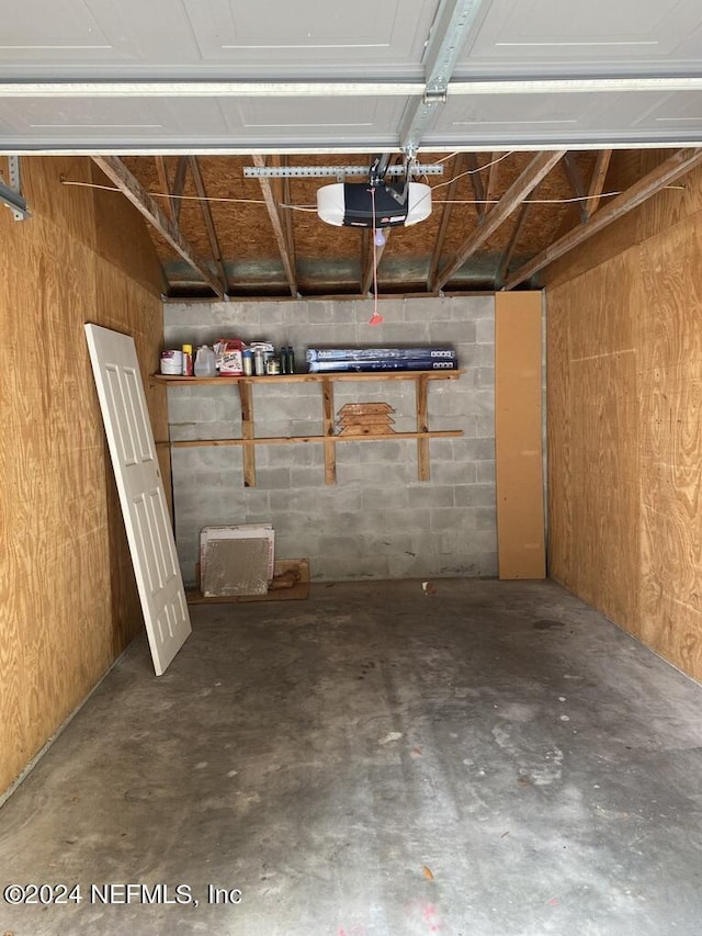 garage with a garage door opener