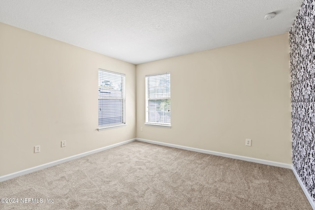 carpeted spare room with a textured ceiling