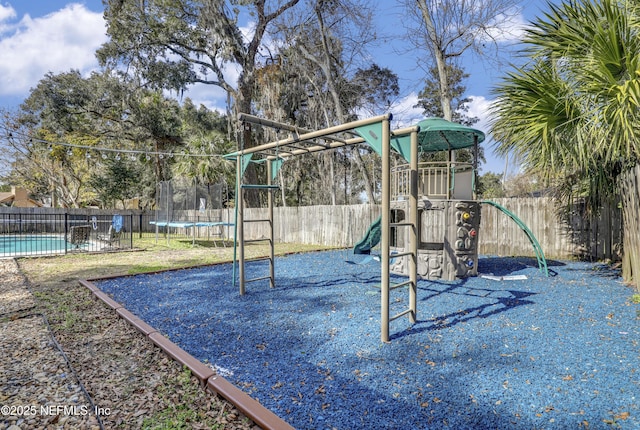 view of play area featuring a trampoline