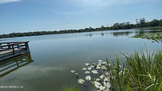 view of dock with a water view