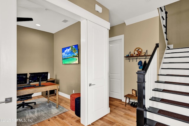 office space featuring light hardwood / wood-style floors