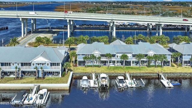 aerial view with a water view