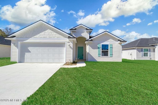 view of front facade featuring a front yard and a garage