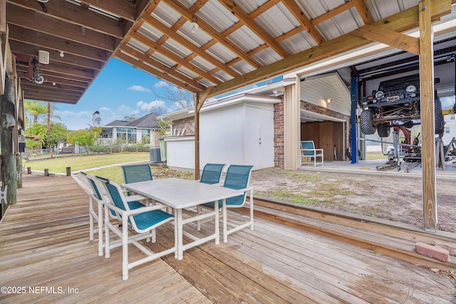 wooden deck with central AC unit