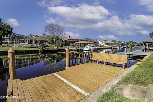 view of dock with a water view