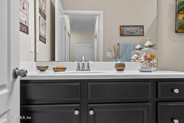 bathroom featuring vanity and ornamental molding