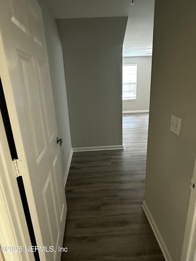 corridor featuring dark hardwood / wood-style flooring