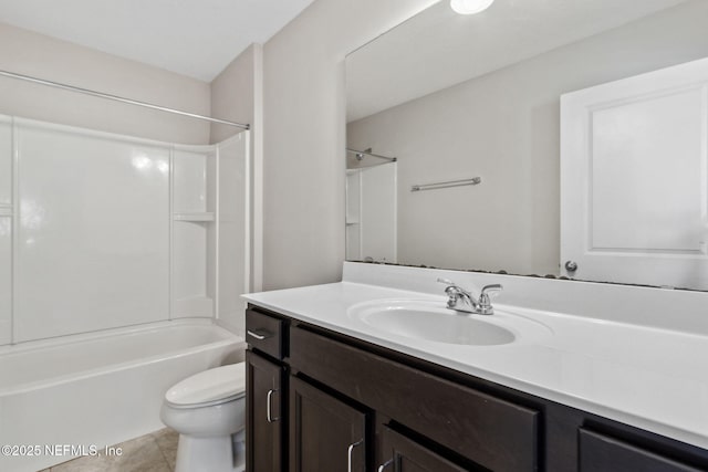 full bathroom featuring tile patterned floors, vanity, toilet, and shower / bath combination