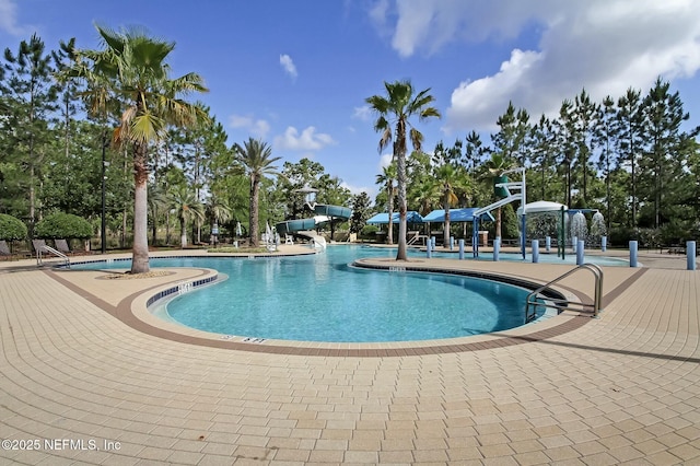 pool with a water slide