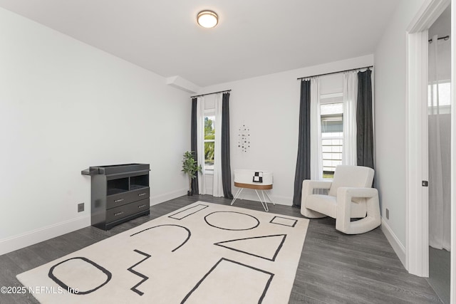 sitting room featuring dark wood-type flooring