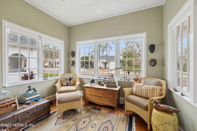 sunroom with ceiling fan and plenty of natural light