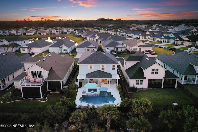 view of aerial view at dusk