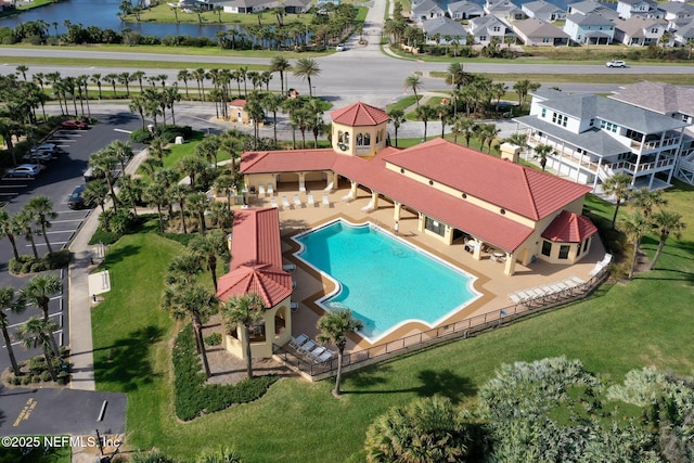 aerial view with a water view