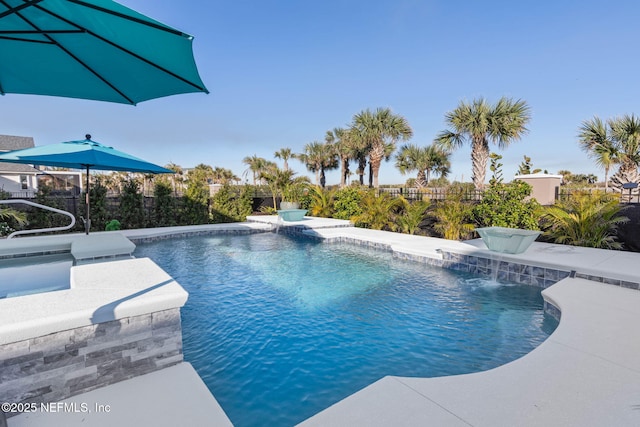 view of pool with pool water feature