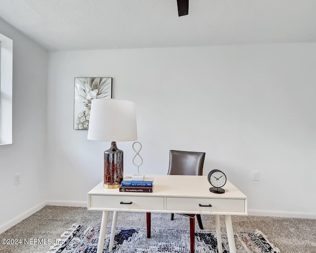 view of carpeted home office