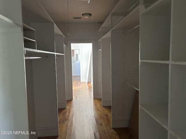 walk in closet with hardwood / wood-style floors