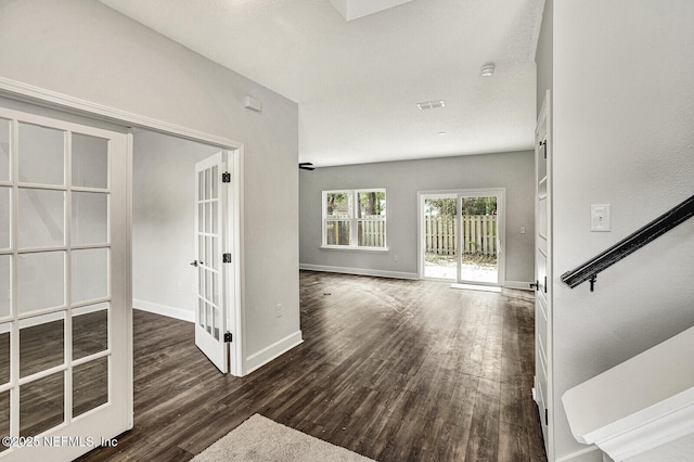 interior space with dark wood-type flooring