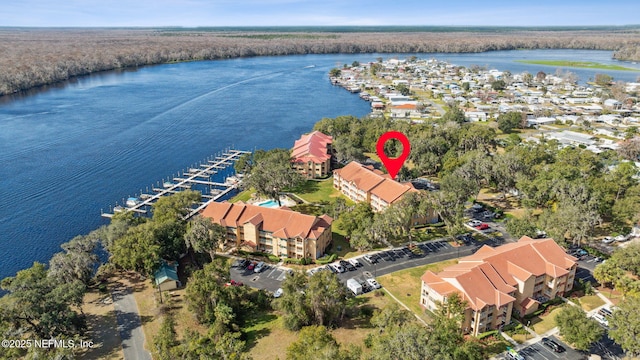 aerial view featuring a water view