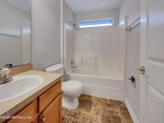 full bathroom with vanity, bathing tub / shower combination, and toilet