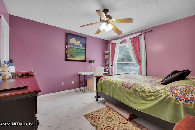 bedroom featuring a textured ceiling and ceiling fan