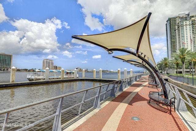 dock area featuring a water view