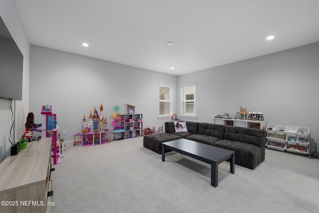 living room featuring light colored carpet