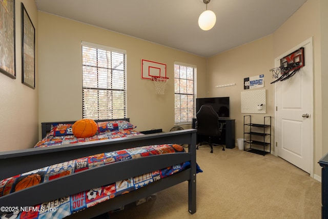 carpeted bedroom with multiple windows