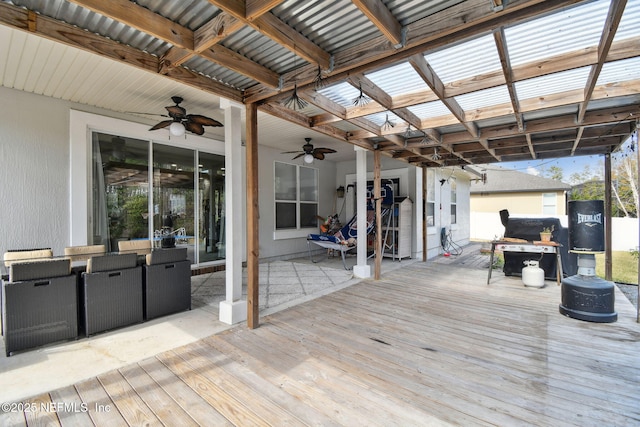 wooden terrace with ceiling fan