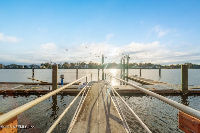 view of dock with a water view