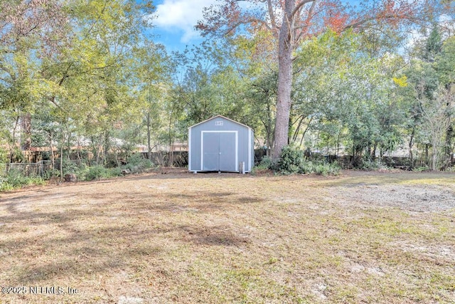 view of yard with a storage shed