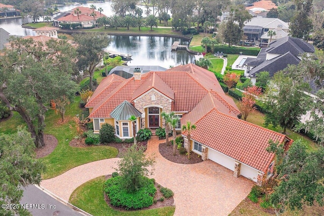 bird's eye view featuring a water view