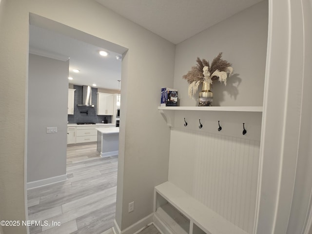 mudroom featuring light hardwood / wood-style flooring