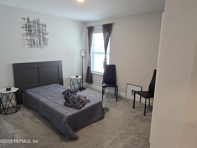 bedroom with baseboards and carpet