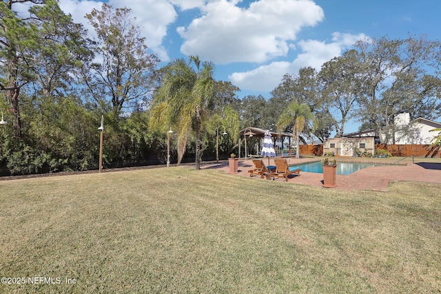 view of yard featuring a gazebo and a patio