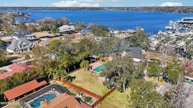 bird's eye view featuring a water view