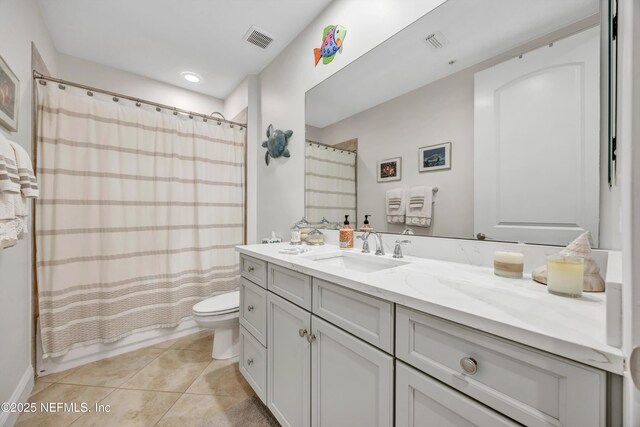 bathroom featuring tile patterned flooring, vanity, and toilet