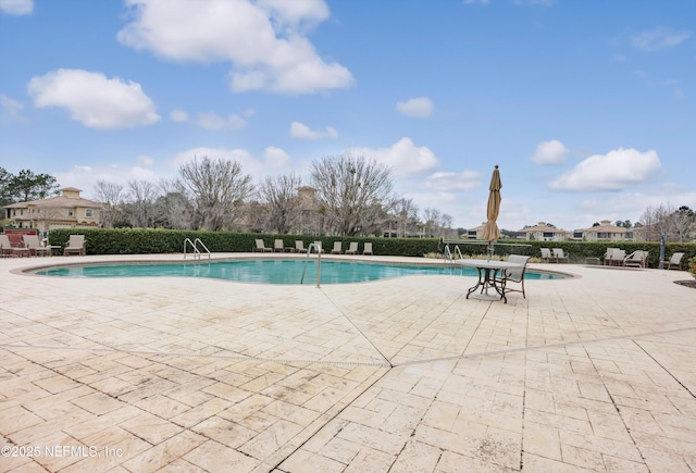 view of swimming pool with a patio